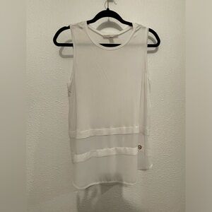 Michael Kors Women's M White Sleeveless Shell Top Blouse Gold Tone MK Logo